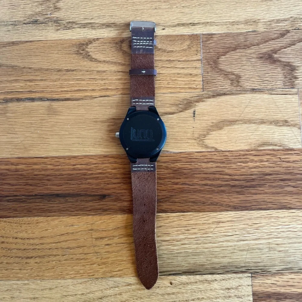 LUNO WEAR 45mm Wooden Men’s Watch Leather Strap Black Brown